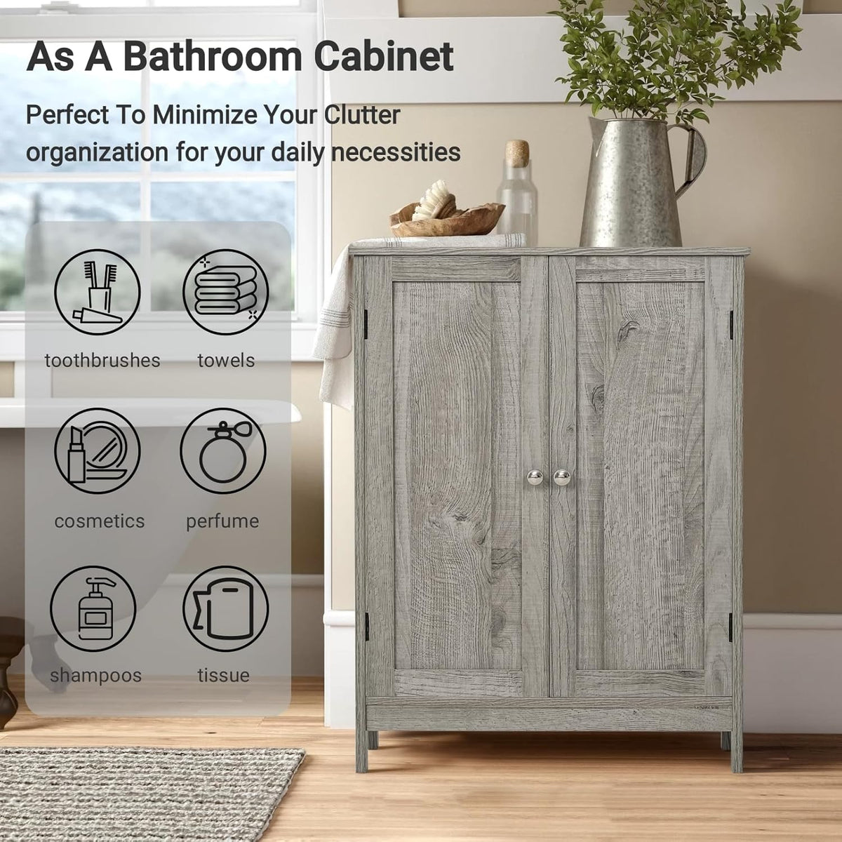 Grey Storage Cabinet with 4 Doors and Adjustable Shelf A126228