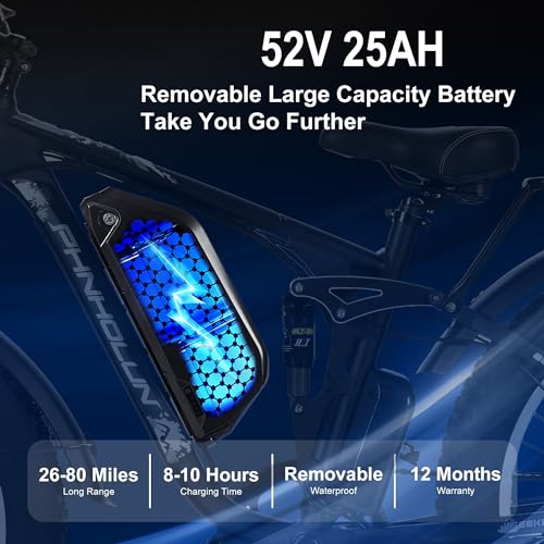 3000W Peak Fat-Tire Dual Motor Electric-Bicycle 52V 25AH Battery 38MPH Full Suspension 24 Inch Ebike E39646