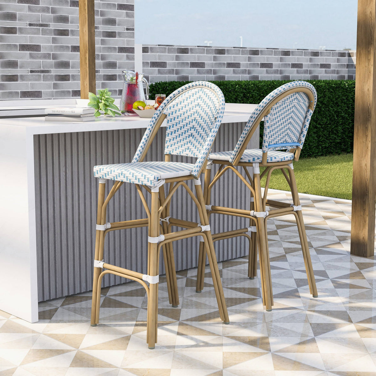 Navy & White Patio Bar Chairs (Set of 2) U15228