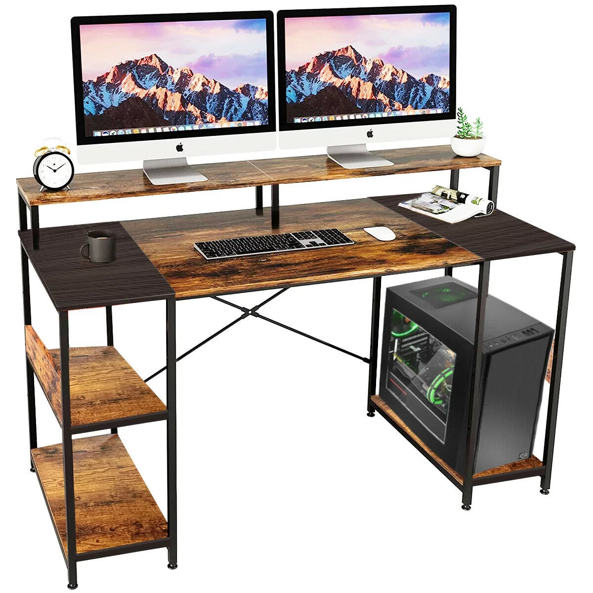 Computer Desk with Monitor Stand & Shelves D8027