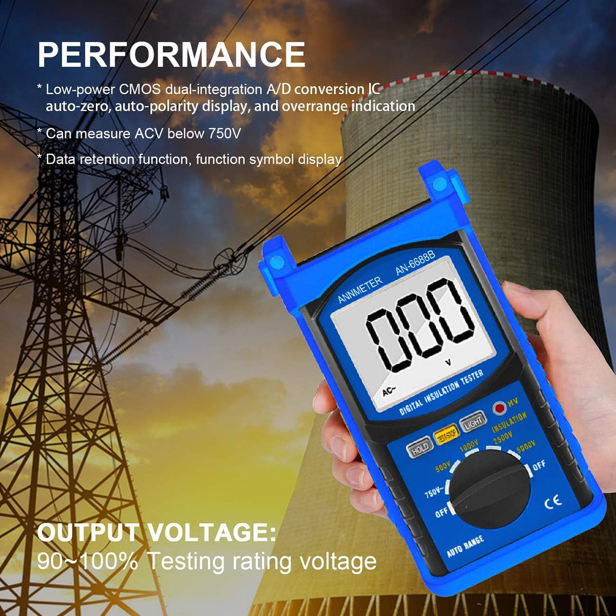 Digital Insulation Resistance Tester 5000V 200G ohms Auto Ranging Voltmeter N80824