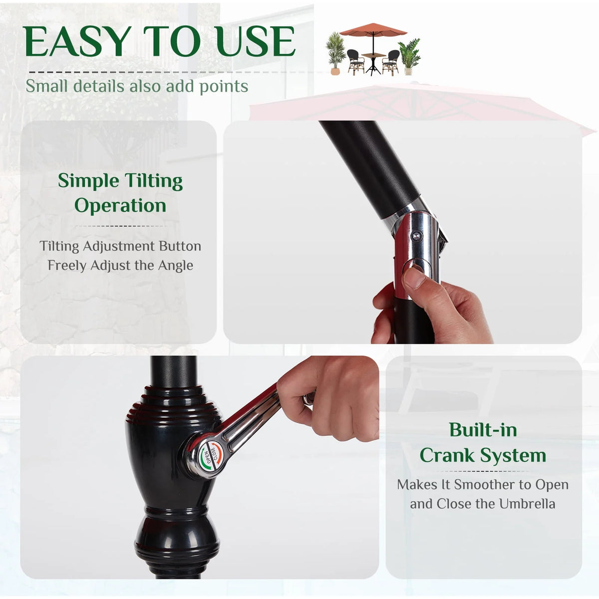 9-FT Outdoor Patio Umbrella with Push Button Tilt and Crank E81987