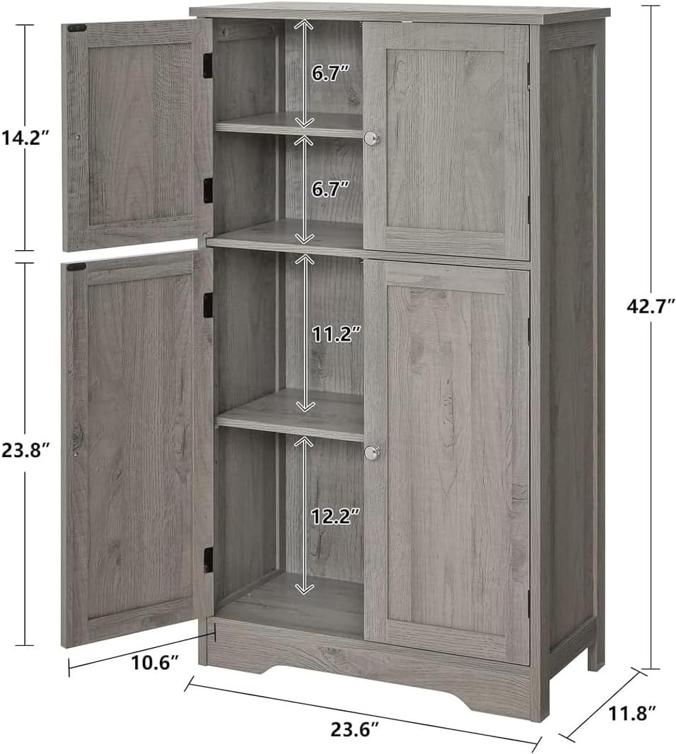Grey Storage Cabinet with 4 Doors and Adjustable Shelf A126228