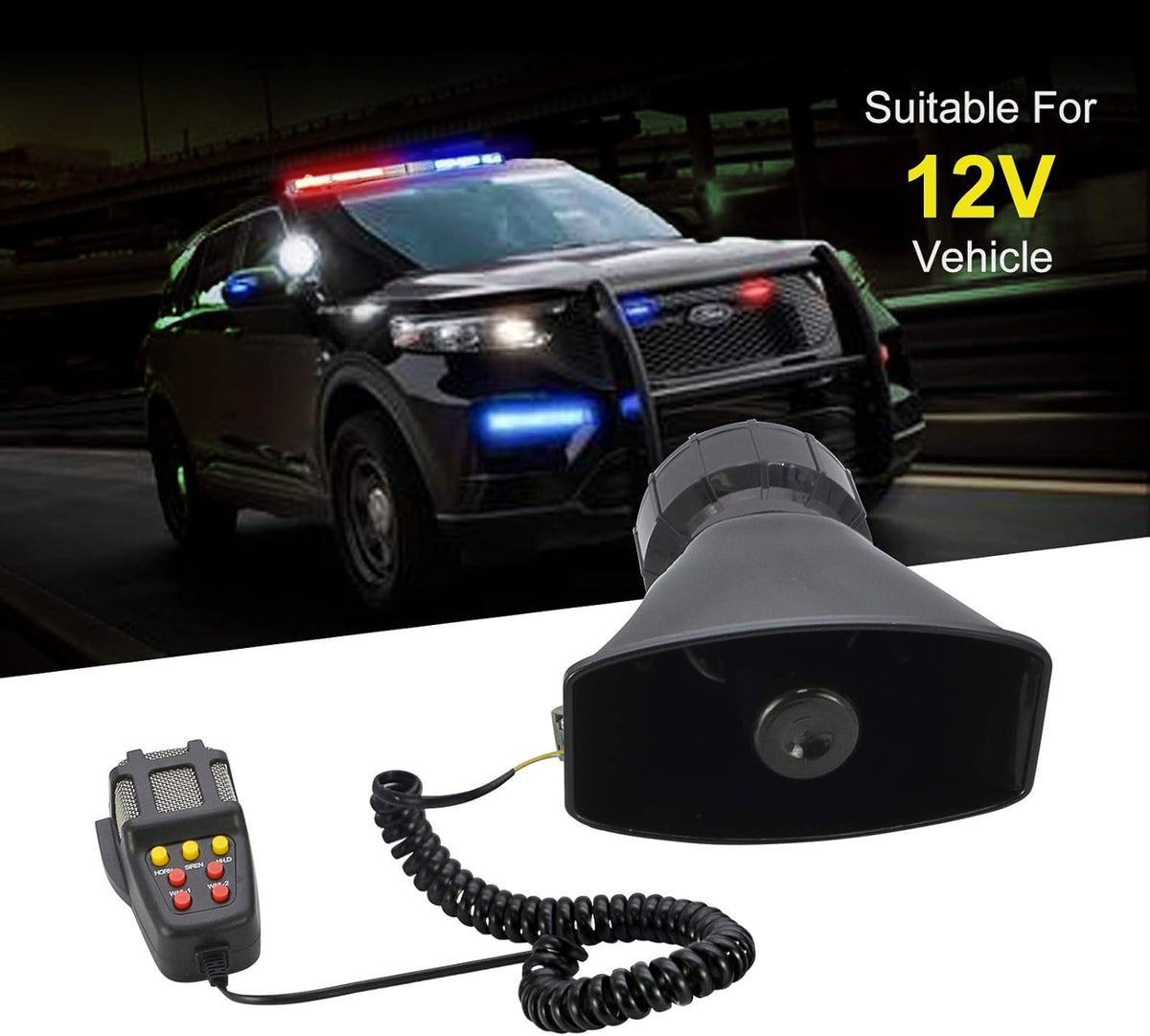 100W 7 Tones Wired Handheld Microphone Car Siren Speaker E958