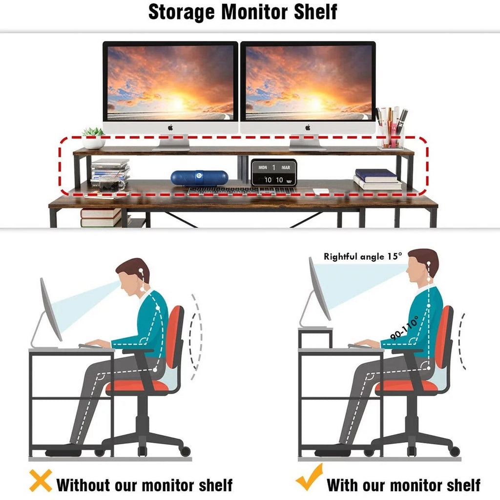 Computer Desk with Monitor Stand & Shelves D8027