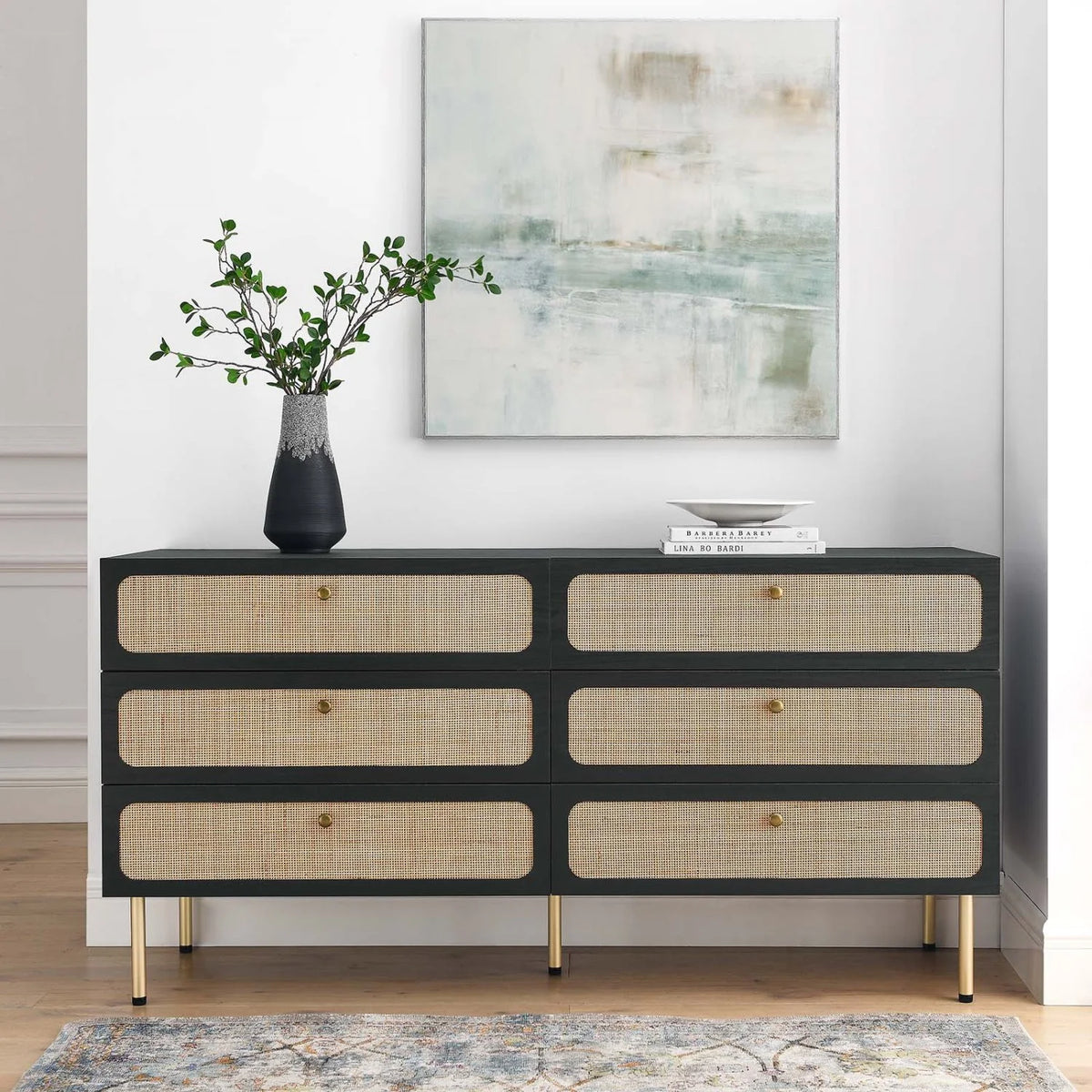 Black Wood Dresser Drawer Chest V508