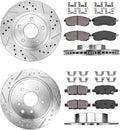 296mm Front + 291.3mm Rear 5 Lug Rotors + Ceramic Brake Pads + Clips P7654