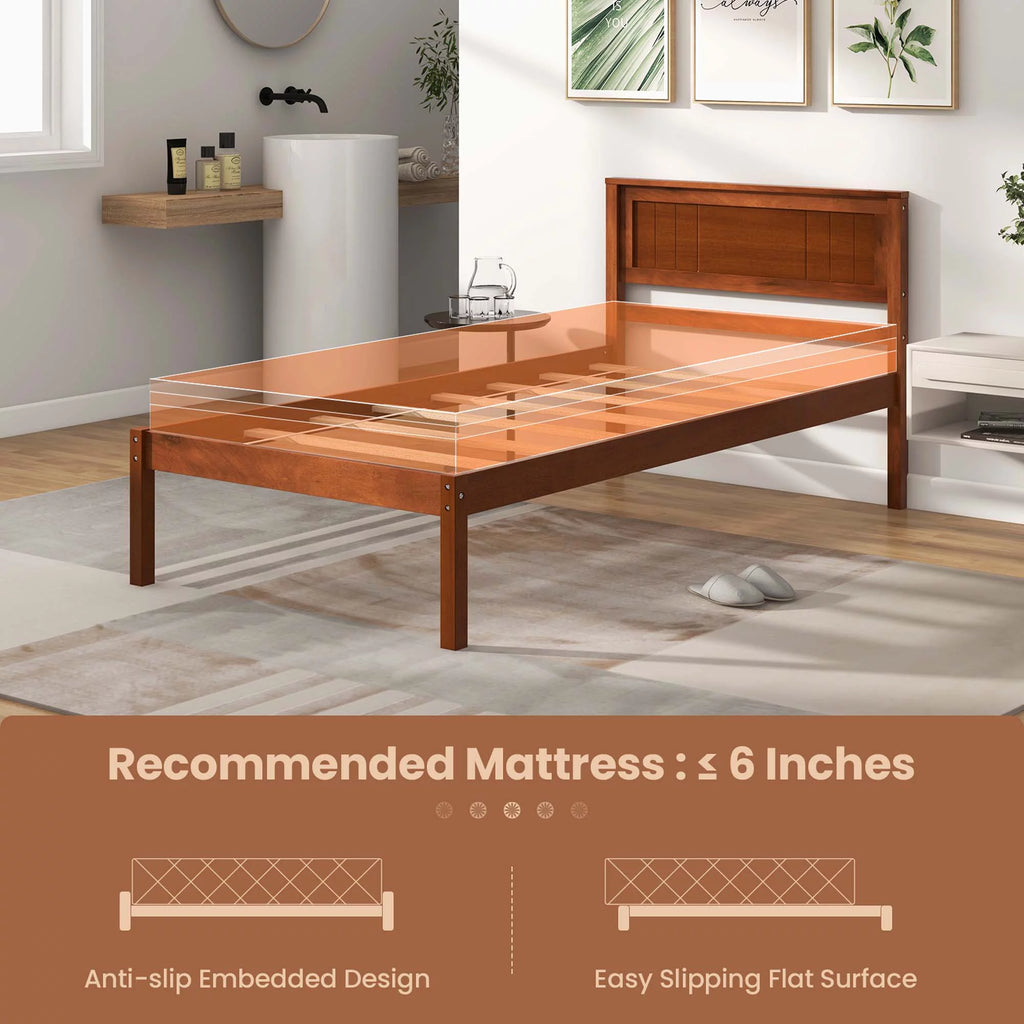 Twin Size Wooden Platform Bed Frame with Headboard O68463