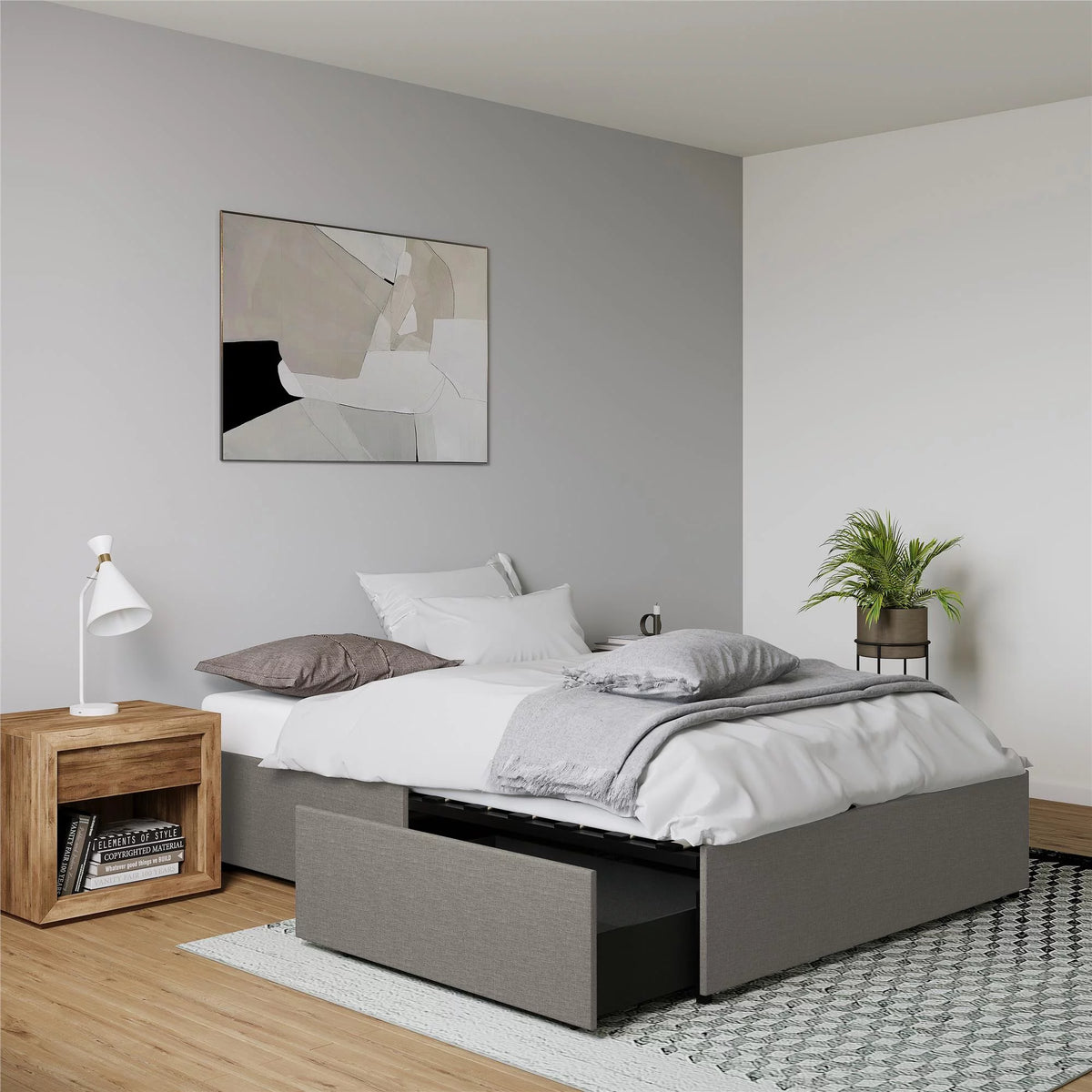 Gray Linen King Platform Bed with Storage C5562