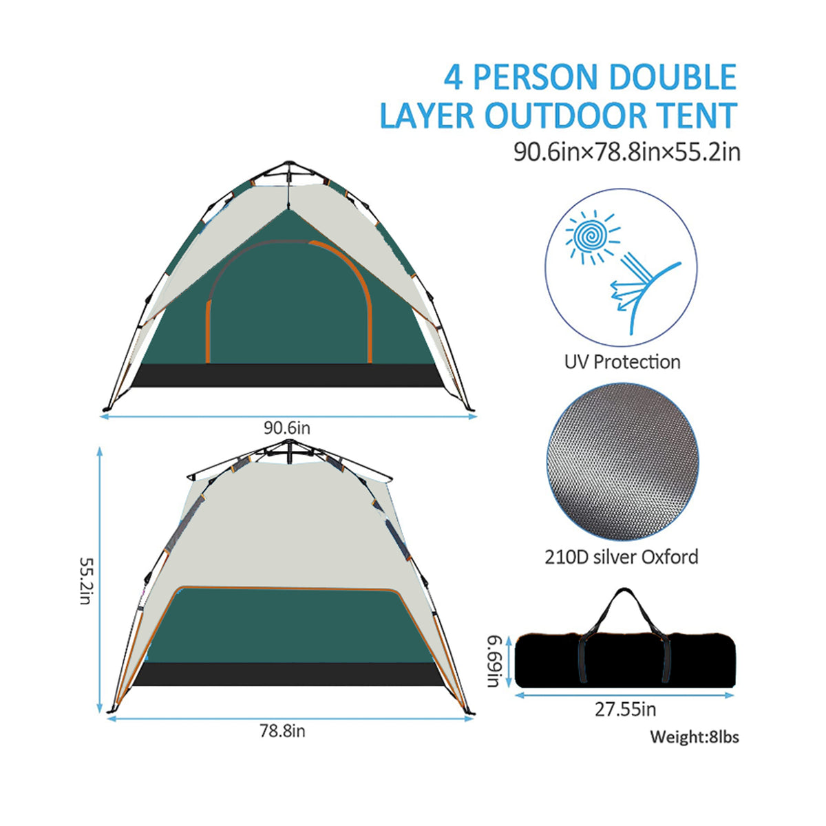 Camping Dome Tent for 2 3 4 5 People Waterproof Portable P278533