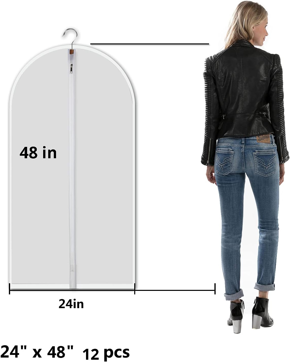 24'' x 48'' Set of 12 Clear Plastic Garment Bags with Zipper L71691