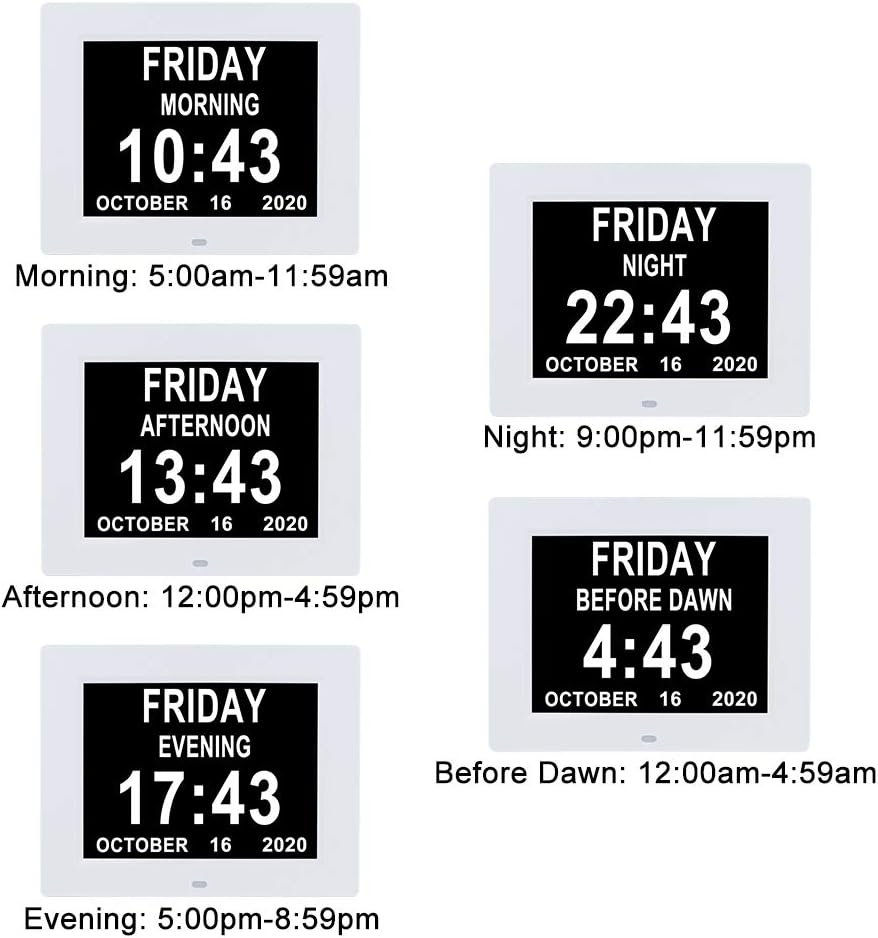 8 Alarm Auto-Dimming Extra Large Display Day Date Time Clock D386466