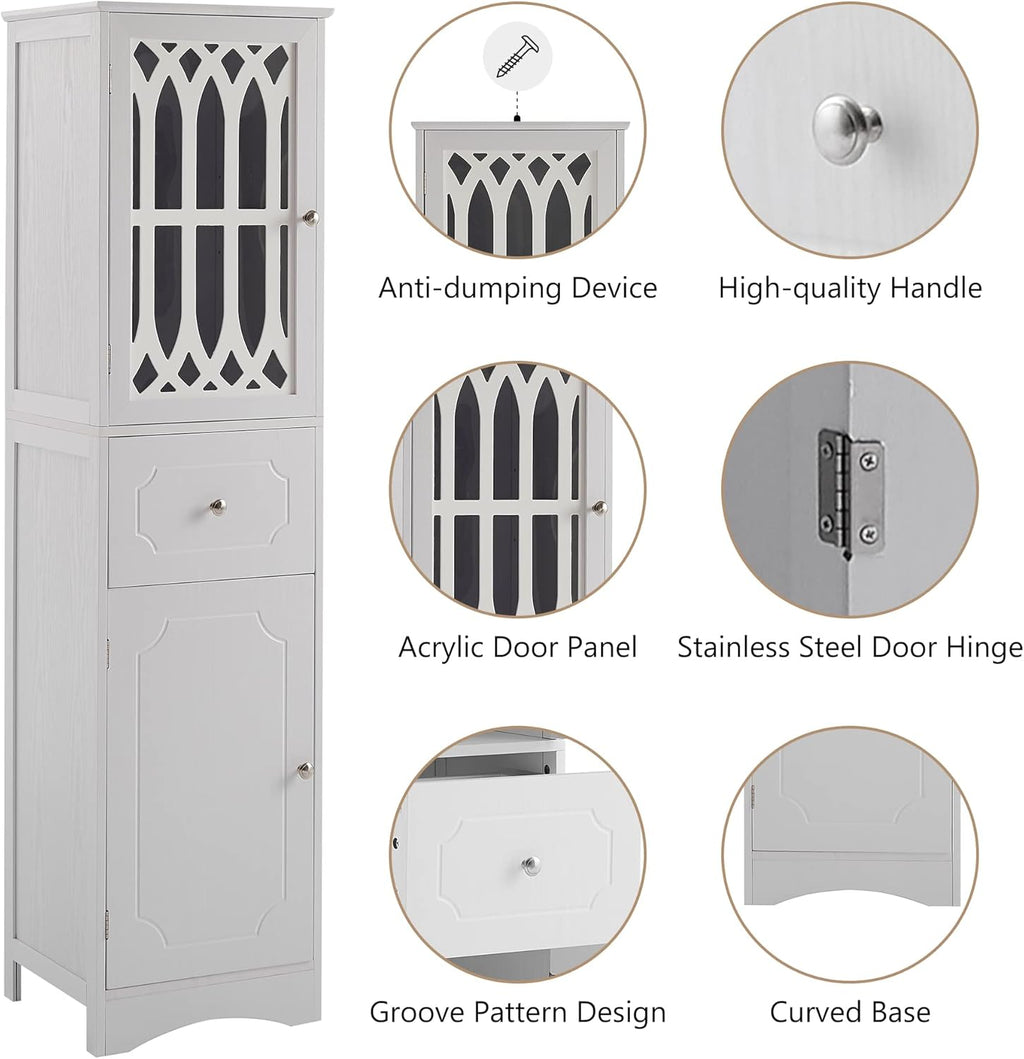 White 16.5" L x 14.2" W x 63.8" H Bathroom Storage Cabinet O78535