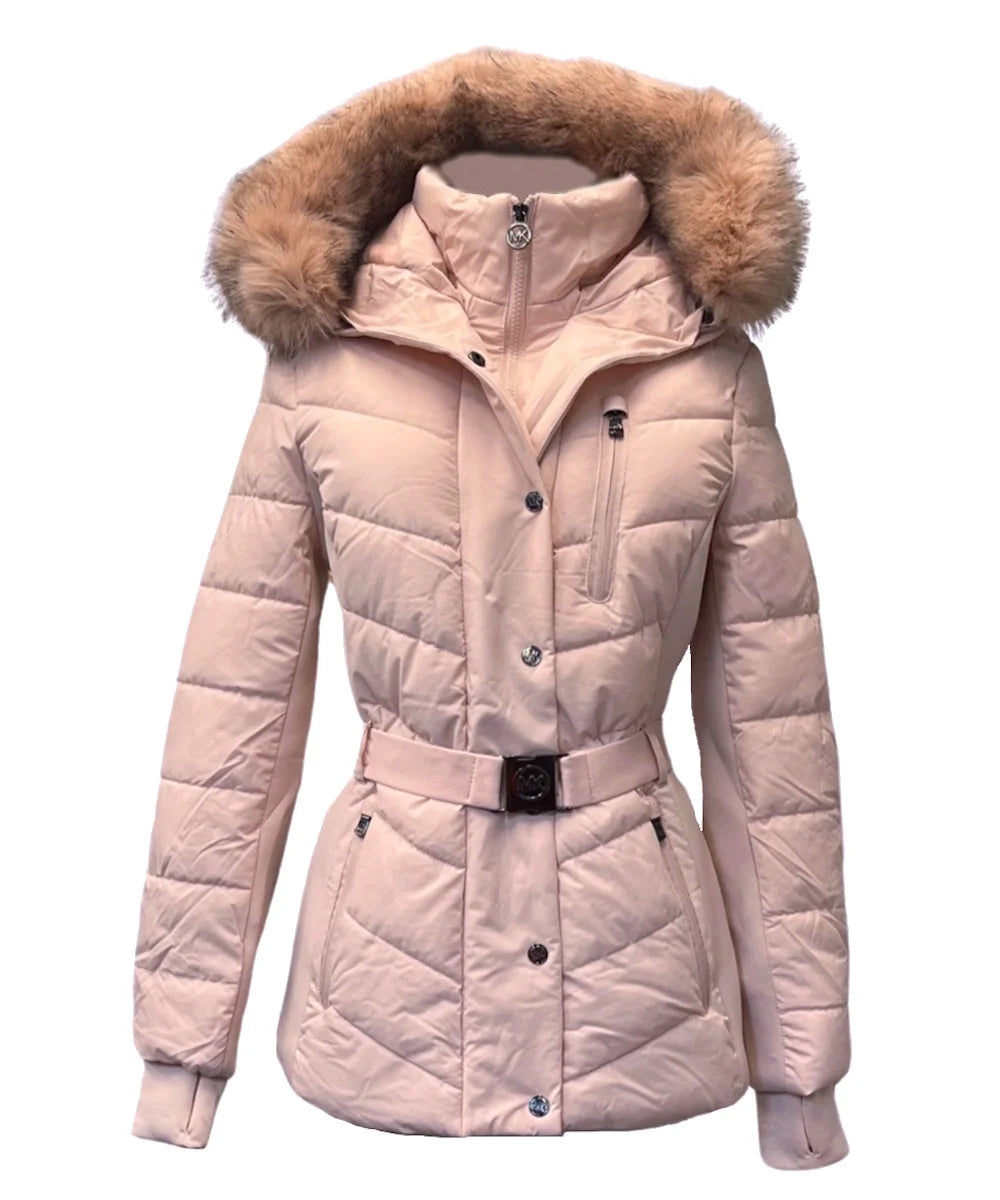 Blush Faux Fur Hooded Puffer Coat Jacket B28052