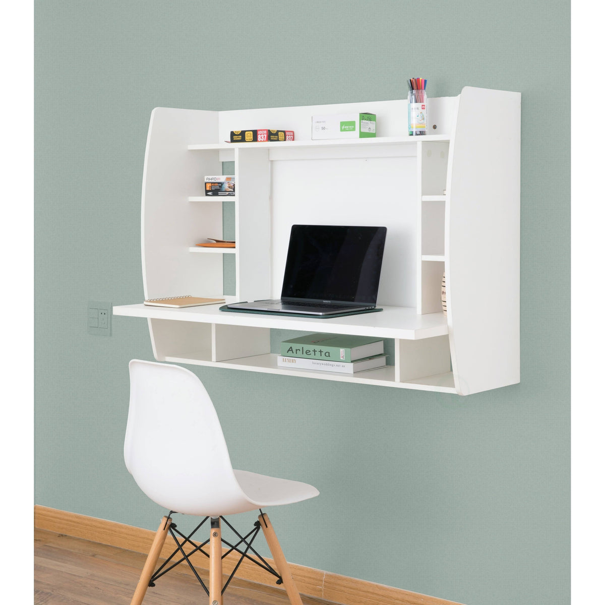 Wall-Mounted Laptop Desk with Shelves L36426