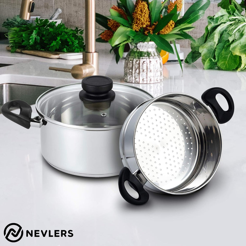 Stainless Steel 3 Quart Steamer Pot with 2 Quart Steamer Insert plus Vented Lid 3 Piece Set F557