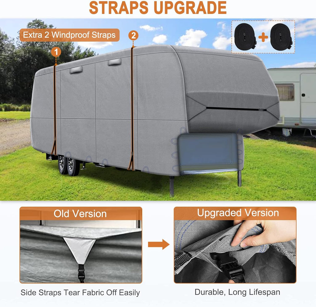 5 Layers Heavy Duty RV Cover with 2Pcs Straps & Gutter Covers J65832