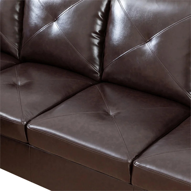 Faux Leather Left Facing Sectional Brown D22490