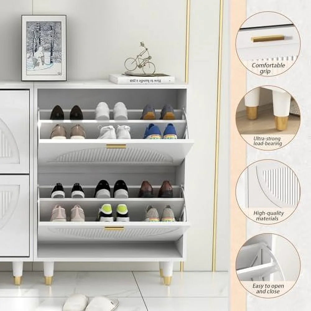 White 2 Flip Drawers Slim Shoe Cabinet G82491