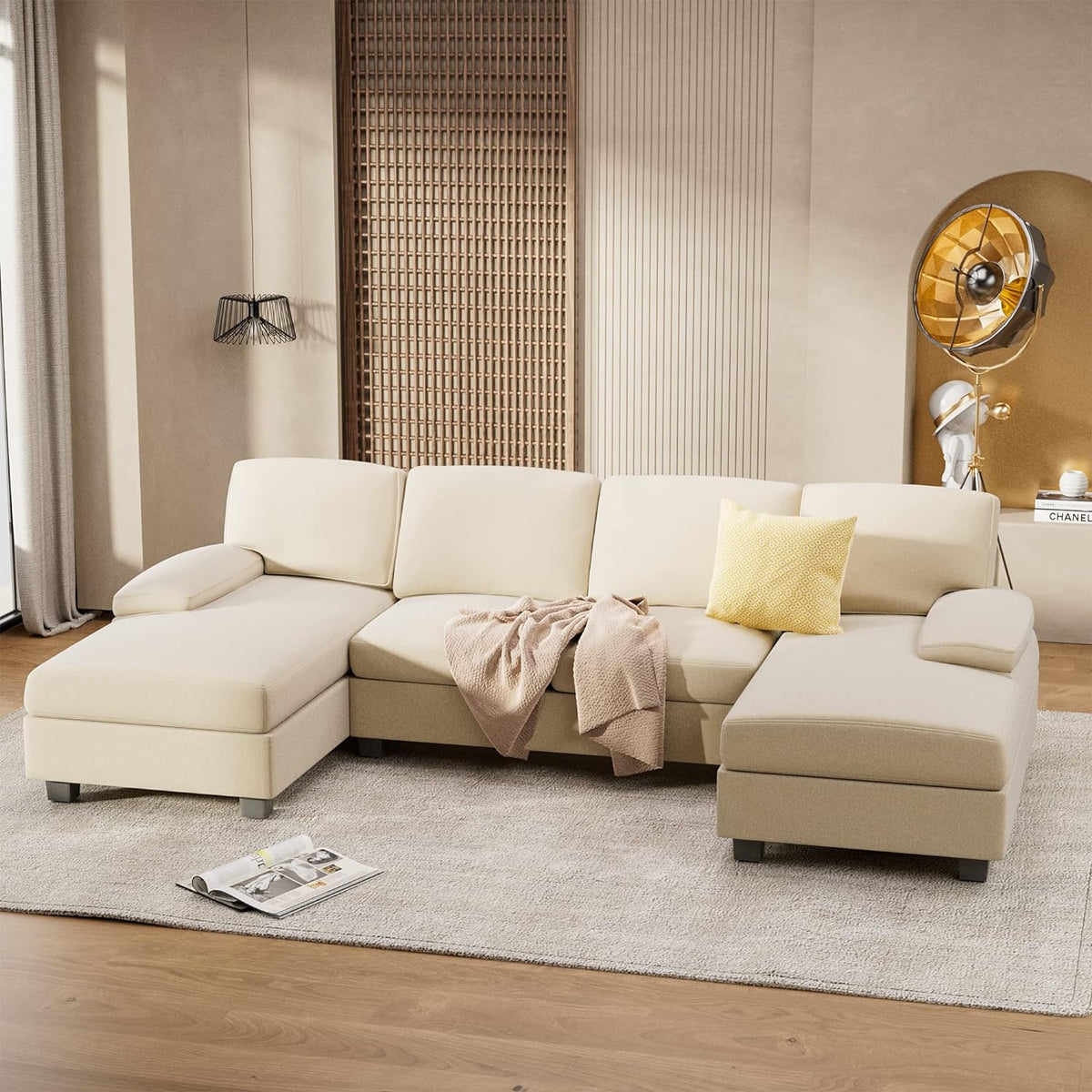 White Modular Sectional Sofa Sleeper with Double Chaise C665