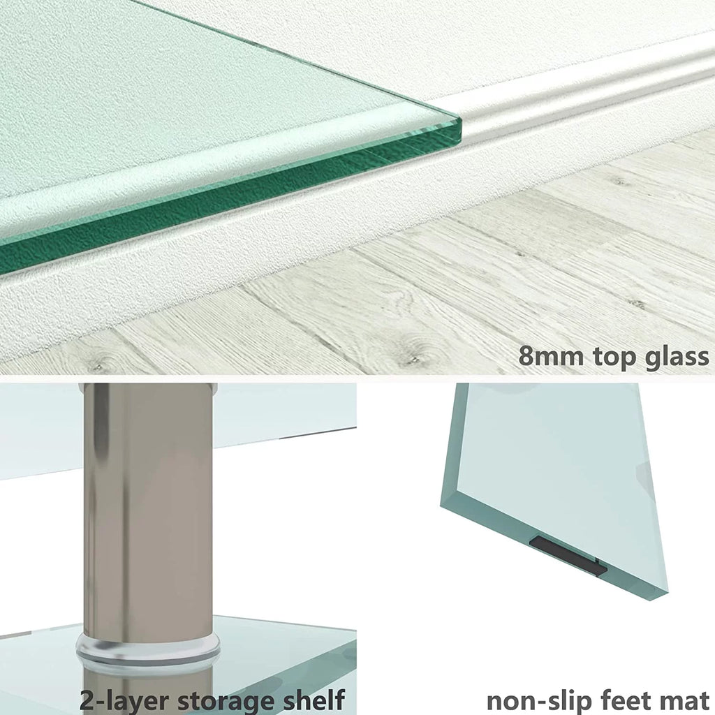 Glass Coffee Table End Table Sets of 3 with Storage Metal Leg X6323
