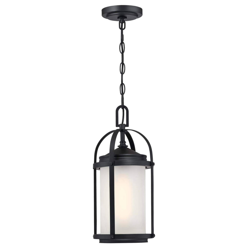 Matte Black Outdoor Pendant with Frosted Glass B7595