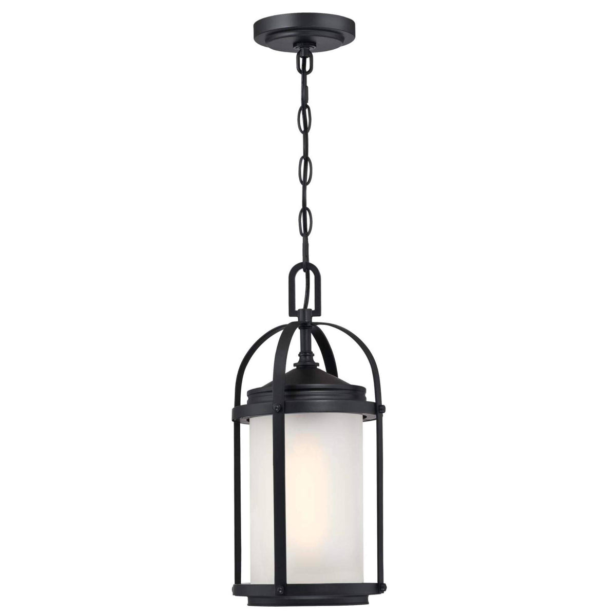 Matte Black Outdoor Pendant with Frosted Glass B7595