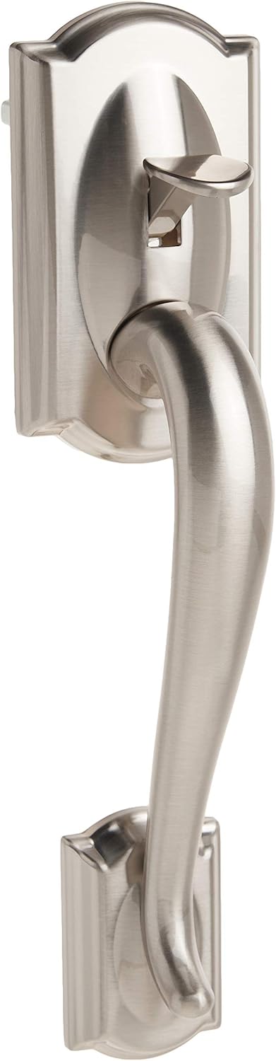 Satin Nickel Smart Deadbolt with Camelot Trim & Front Entry Handleset with Left Hand Lever K65485