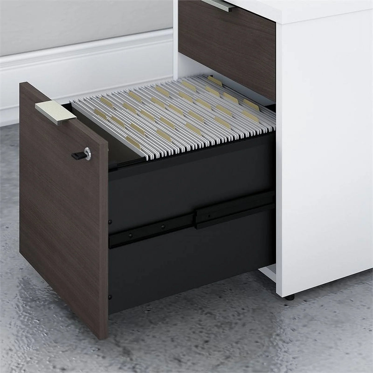 72" L Shaped Desk in White and Storm Gray N258695