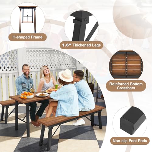 Foldable 59 Inches Narrow Outdoor Dining Table with Benches D925363