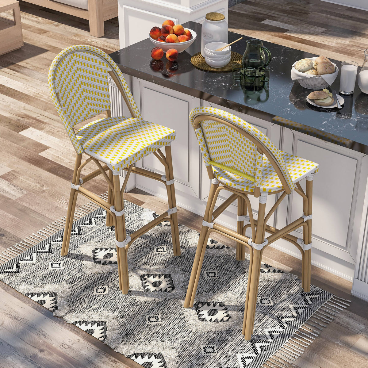Navy & White Patio Bar Chairs (Set of 2) U15228
