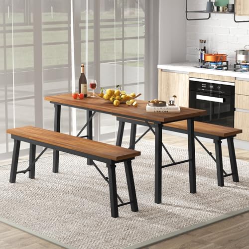 Foldable 59 Inches Narrow Outdoor Dining Table with Benches D925363
