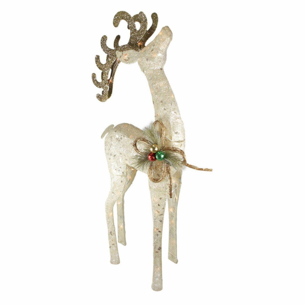 Sparkling White Lighted Sisal Reindeer Yard Art P3171