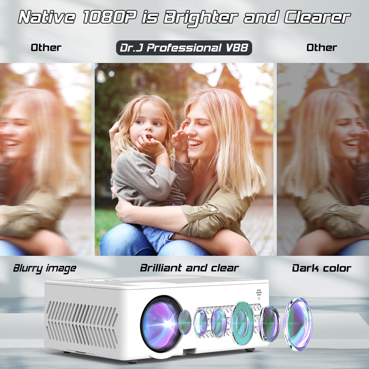 4K Supported Native 1080P Video Projector with 100" Screen Q28943