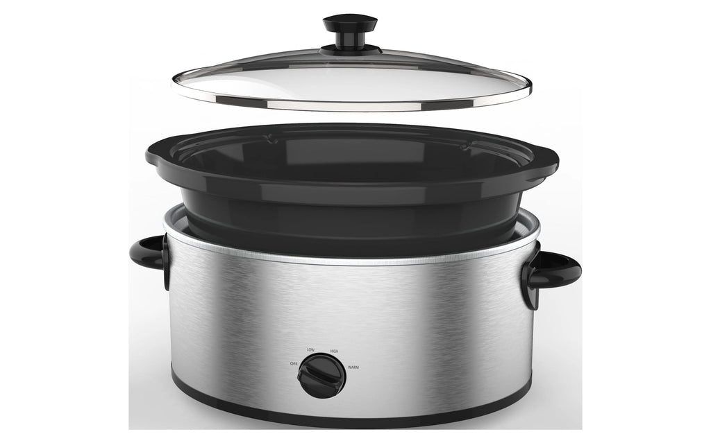 6 Quart Oval Slow Cooker Stainless Steel Glass Lid C7647