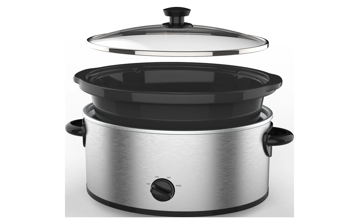 6 Quart Oval Slow Cooker Stainless Steel Glass Lid C7647
