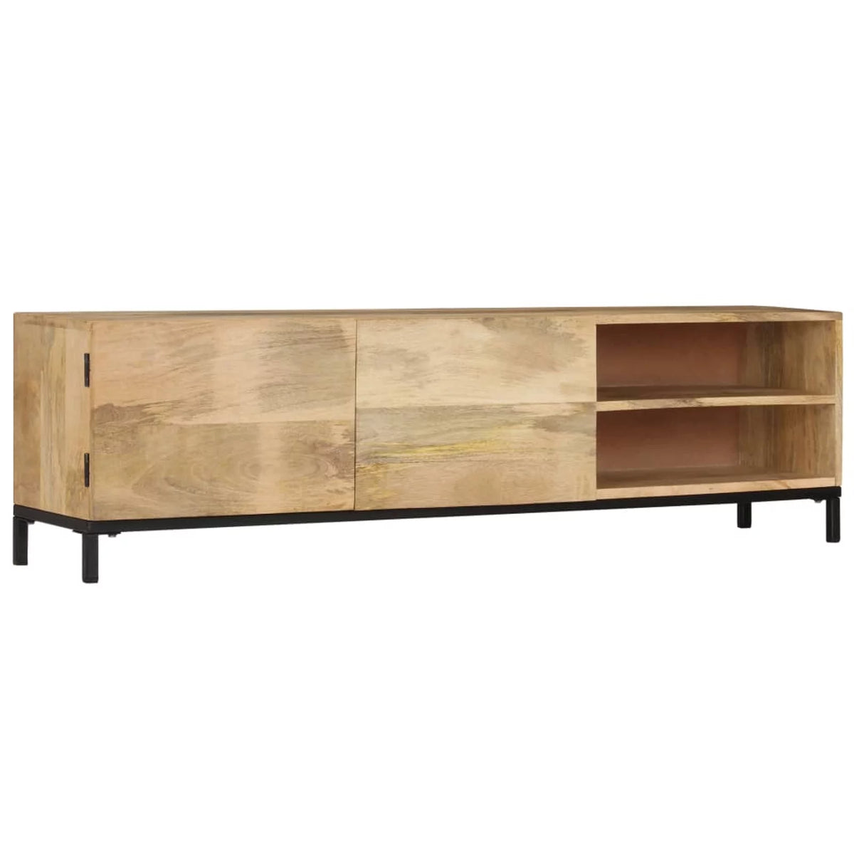 Mango Wood TV Cabinet with 2 Compartments Iron Legs F239