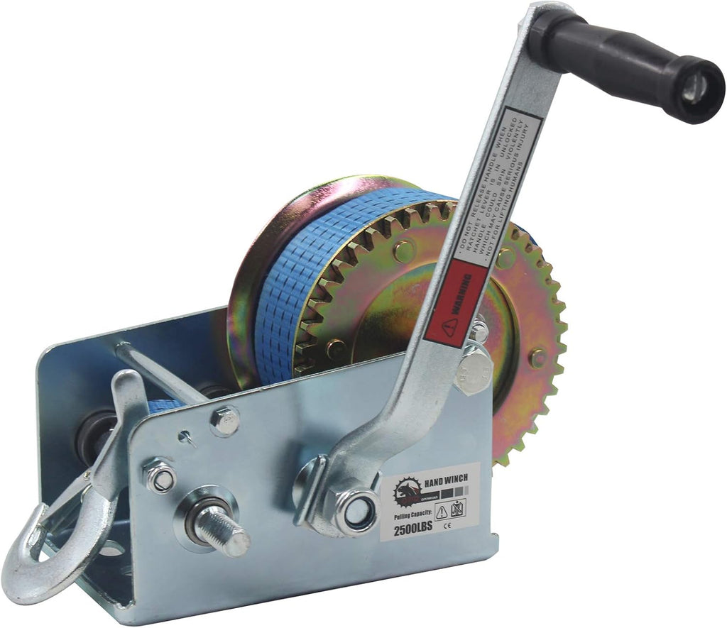 2500lbs Hand Winch with 32ft Blue Strap, Pack of 2 Y282