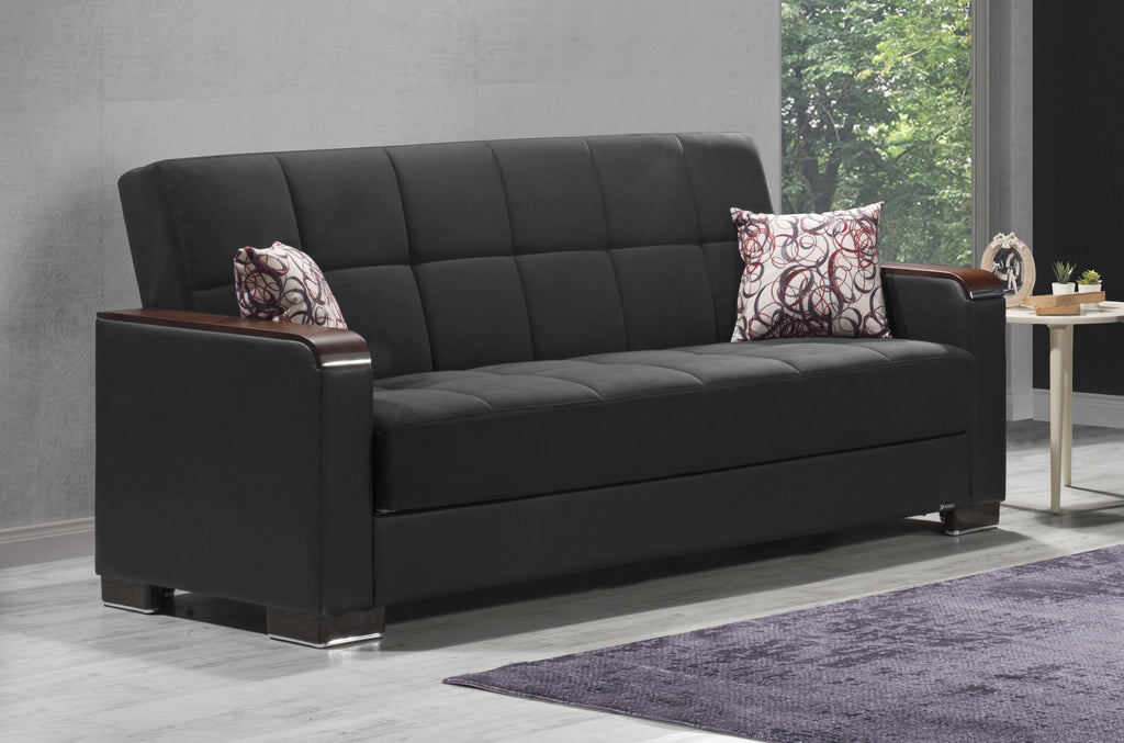 Black Microfiber PU Sofa Bed with Storage P58918