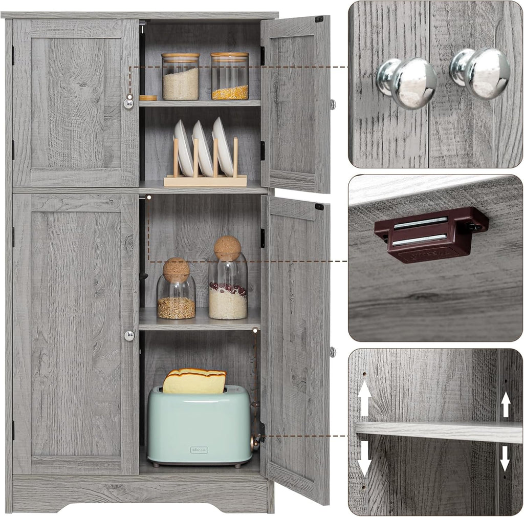 Grey Storage Cabinet with 4 Doors and Adjustable Shelf A126228