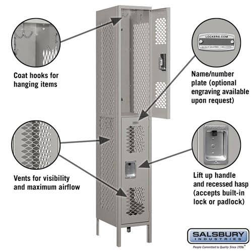 12x22 Wide Double Tier Vented Metal Locker Gray R1400