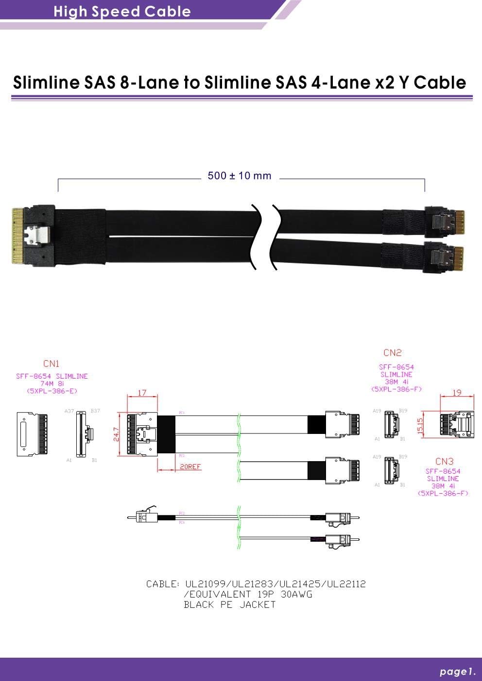 Slimline SAS 8i to 4i 2-Port Y-Cable Pack of 2 Y685