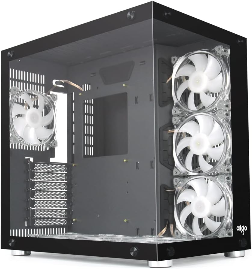 Black Mid Tower Computer Case with Tempered Glass Panel and 7PCS RGB Fans U578218