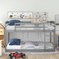 Gray Solid Wood Twin Over Twin Bunk Bed Frame with Ladder and Guardrails J231237