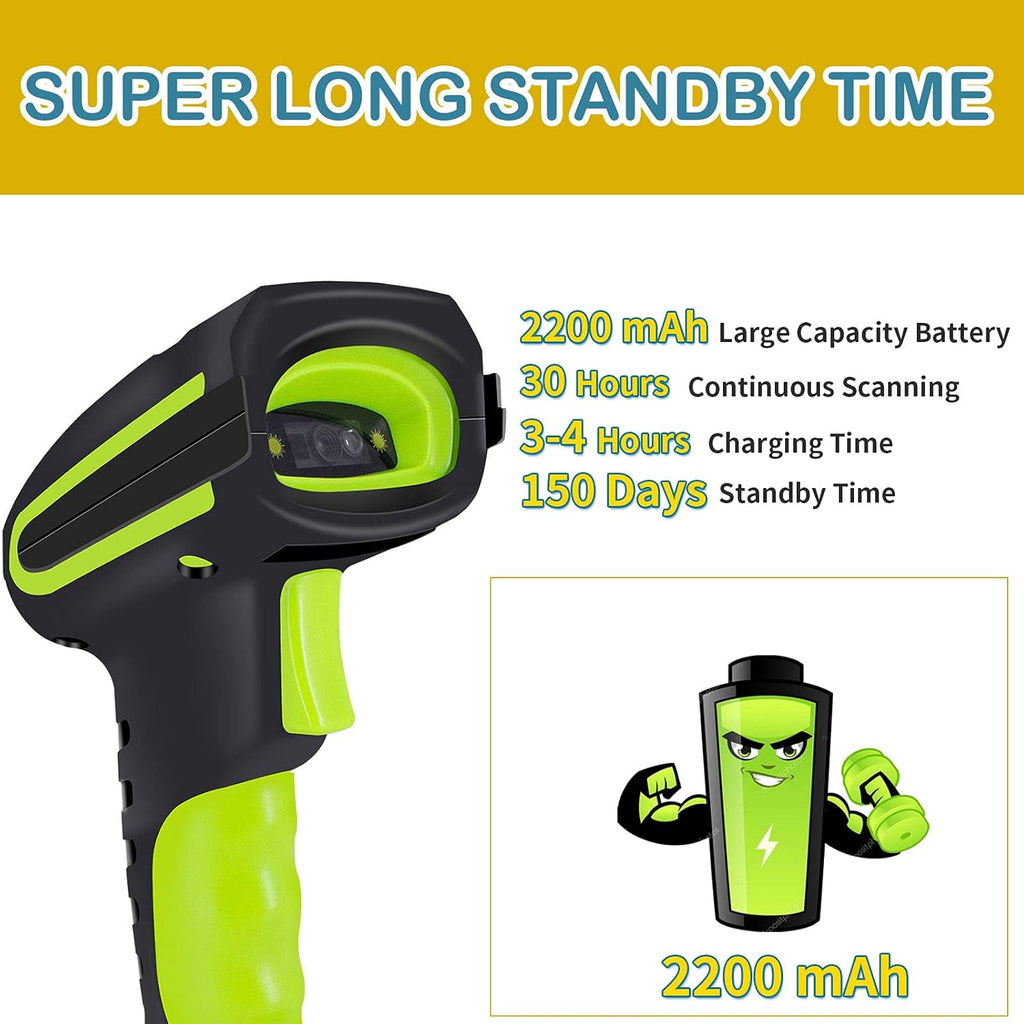 2D Industrial Barcode Scanner with Wireless Charging Stand, 433Mhz Wireless & Bluetooth 2in1, Pack of 2 N77336