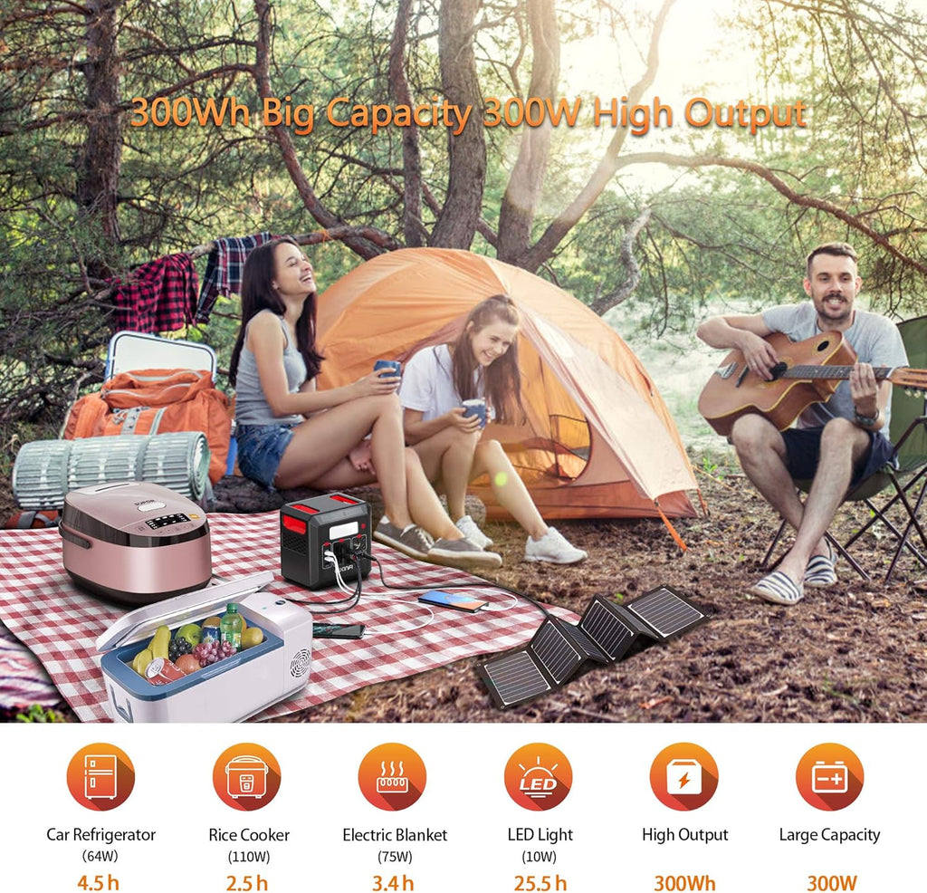 300W Portable Power Station 300Wh Solar Powered Generator with 110V AC Outlet P563509