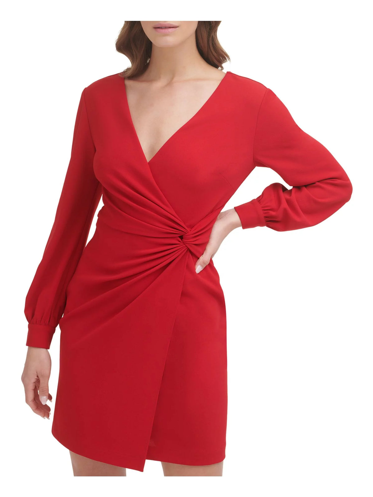 Red Long Sleeve Faux Wrap Dress D21885