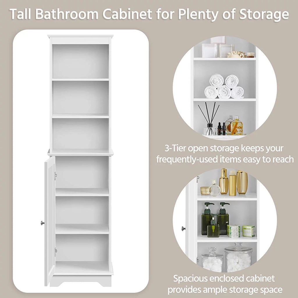 Tall White Bathroom Floor Cabinet with 3 Shelves G3134