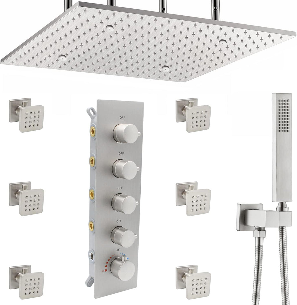 Brushed Gold Ceiling Mount Thermostatic Rain Shower System with Hand Shower C5336