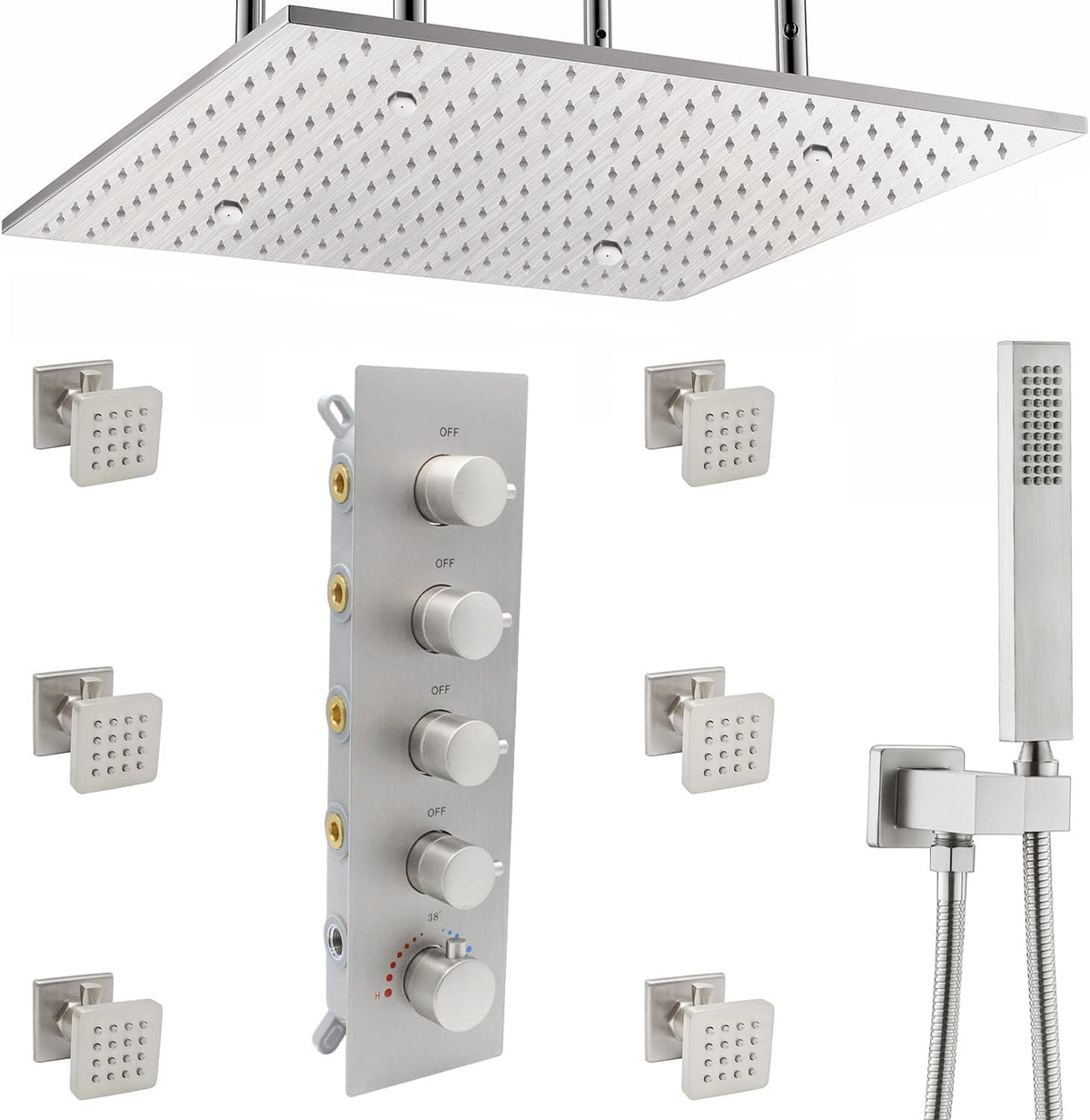Brushed Gold Ceiling Mount Thermostatic Rain Shower System with Hand Shower C5336